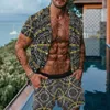 남자 하와이 프린트 셔츠 세트 2021 여름 반팔 버튼 셔츠 해변 반바지 Streetwear 캐주얼 망 정장 2 조각 X0702