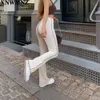 Flare Pants for Women White Pink Contrast High Waist Woman Summer Ribbed Knit Trousers Sweatpants 210520