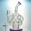 Milk Green Purple Super Cyclone 8 Inch 14mm Female Joint 4mm Hookahs Vortex 12 Recycler Tube Water Glass Bongs Oil Dab Rigs With Bowl XL137