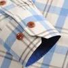 Mannen 100% katoen lange mouwen contrast plaid geruite shirt zak-less design casual standaard-fit button down gingham shirts 210809