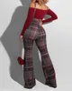 Frühling Herbst frauen Plaid Hosenträger Hosen Neue Stil Femme Elegante Vintage Lange Hosen Büro Damen Outfits 210415