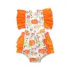 Pajaciki 0-18m Baby Girls Halloween Body Cute Dyni Print Ruffle Rękaw Backless Jumpsy Born Girl My First Plaist