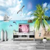 カスタム任意のサイズの壁画壁紙3D Seascape SceneryココナッツツリービーチフレズコリビングルームテレビソファーベッドルームPapel de Parede Sala