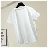 Blomma ruffle t-shirt kvinnlig sommar japansk lös svart vit tee mode kvinnor toppar t-shirt elegant chic 210519