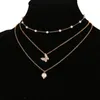 Pendant Necklaces Trendy Multilayered Butterfly Pearl Necklace For Women Fashion Sun Star Gold Choker 2021 Trend Jewelry Gift