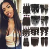 32 34 Cabelo Virgem Humano Corpo Reta Água Profunda Onda Natural Kinky Jerda Curly Bundles com Lace Fechamento Transperante Frontal Preenchido Brazilian Remy Weave Weat