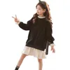 İlkbahar ve Sonbahar Kız 'Elbise Kore Tarzı Patchwork Moda Prenses Elbise Uzun kollu Bebek KidSteens Çocuk Giyim G1218
