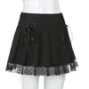 Sweetown Lace Up Goth Y2K Pleated Skirt Woman Punk Style Dark Academia Aesthetic Vintage 90s Streetwear Black Dance Mini Skirts 210721