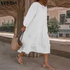 Sommar O Neck SundrVonda Kvinnor Bohemian Drshort Puff Sleeve Klänningar Elegant hjärta Tryckt Long Vestido Robe Sarafans 5XL X0529