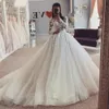 Ivory Princess A Line Wedding Dresses Long Sleeves Bride Dress Appliques Lace Floral Beaded Illusion Tulle Buttons Back Bridal Gowns 2022 Spring Autumn