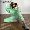 Fleece Warm Pullovers Autumn Winter Sweatshirt and Pant Tracksuit Outfits Cropped Hoodies Casual Workout Set 210604
