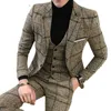 Luxus 3 Stück Anzug Herrenanzug Neueste Jacke Design Blazer Mode Plaid Hochzeitskleid Tuxedo Herrenanzug (Blazer + Weste + Pants) x0909