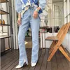 Korean version of the autumn washed side slit was thin straight pants mop jeans 210520