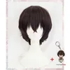 New Arrival Anime Bungo Stray Dogs Dazai Osamu Short Brown Curly Hair Heat Resistant Cosplay Costume Wig + Keychain Cap Y0913