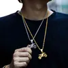 HIP Hop Full AAA Iced Out Bling CZ Cubic Zircon Copper Motorcycle Pendants & Necklaces For Men Jewelry With Tennis Chain X0509