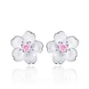 925 jóias esterlinas prata flor de cerejeira incrustado rosa zircônia orelha prisionos simples e populares brincos para mulheres