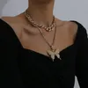 Цепи HIP 2PCS Kit Слоистые ожерелье для ожерелья Кубинские ссылки цепи набор роскошных стразов Choker для женщин мужчин ювелирные изделия