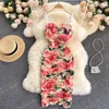 Bohème Femmes Floral Drapé Spaghetti Sangle Robe Summer Beach Party Robes Sans Bretelles Élégant Femme Fleur Imprimé Robe 2021 Y0603