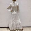 Women White Embroidery Patchwork Lace Hollow Dress Stand Long Sleeve Loose Fit Fashion Tide Summer 7D00445 210421