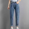 Otoño cintura alta suelta damas rectas vintage blue jeans pantalones pantalones de mezclilla mujeres pantalon femme 10795 210415