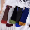 Men's Socks Autumn And Winter Blue Cotton Jacquard Business Solid Color Letters Adult Five Toe