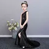 Black Cekiny Syrenka Dress Wiek na 3-14 YRS Nastoletnia G16, S Jednokrotnego Ramię Graduation Suknie Wieczorowe Party Kids Smake 210727