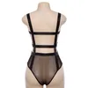 Summer Mesh Sexy Bodysuit Autumn Casual Side Hollow Out Strap Playsuit Fashion Romper Gothic Short Jumpsuit 210709