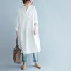 Oversized Women Cotton Casual Shirt Dress New Spring Arts Style Vintage Stand Collar Loose Female White Long Dresses S3697 210412