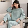 Piżama Zestaw Dla Kobiet Jesień Zima Duży Rozmiar 3XL Pleasear Miękkie Bawełniane O-Neck Lounge Wear Woman Fashion Pijama 210901