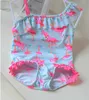 Mode Spädbarn Toddler Baby Girls Swan Swimwear Ruffles Prinsessan Baddräkt Biquini Bebe Print Beach Wear 210529