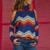 Women Blouses Sexy Cold Shoulder Tops Casual Turtleneck Knitted Top Jumper Pullover Print Long Sleeve Shirt Blusas Camisas Mujer 210426