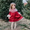 Весной девушки принцессы платья с длинными рукавами красный кружевной воротник среднего теленка мода вечеринка платье для детей девушка E915 210610