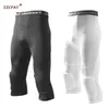 Mäns Safety Anti-Collision Pants Basketball Training 3 4 Tights Leggings With Kne Pads Protector Sport Compression Trouser325p