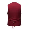 Abito da sposo da sposo rosso da uomo Gilet slim fit con scollo a V Abito senza maniche Gilet Gilet maschile monopetto Chaleco Hombre 210522