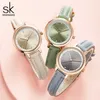 Shengke Summer Green Women Watches Slim Leather Strap Mini Dial Japanese Quartz Movement Elegant Relogio Feminino Gift Watch 210720