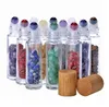 10ml Jade Rollerballflaska Parfym Essential Oljelagringsflaskor med krossad naturkristaller Kvarts stenkristallrulle bambu 10 färger