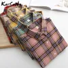 Karsany Spring Plaid Koszula Kobiety Vintage Bluzka Luźne Długie Rękaw Office Kobiety Topy i Bluzki Płaszcz Panie Plaid Bluzka Koszula 210715