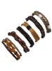 5pcs/Set Handmade Braided Rope Multilayer Leather Charm Bracelets For Men Women Girl Adjustable Punk Bangle Jewelry