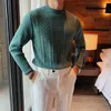 Fall Winter Half Turtleneck Men's Sweater Korean Slim Twist Thick Line Middle Collar Knitted Pullovers Pure Color Knitwear 210527