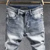 Włoski styl Moda Mężczyźni Jeans Retro Light Blue Elastyczne Slim Fit Casual Denim Spodnie Wysokiej jakości Vintage Designer Długie spodnie