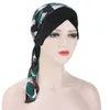 Muzułmańskie kobiety Hidżab Chemo Cap Print Headscarf Długi Ogon Stretch Cancer Hat Bonnet Turban Cross Hair Loss Pokrywa głowy islamski