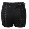 Sommar kvinnor solid shorts criss cross bandage hög midja spets upp punk svart korta byxor byxor 210719