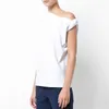 Asymmetrical White T Shirt For Women Skew Collar Short Sleeve Casual Minimalist Shirts Female Fashion Clothing Summer 210531