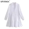 Mulheres Chique Moda Ruffled Hem Branco Mini Vestido Vintage Manga Longa Button-Up Vestidos Femininos Vestidos Mujer 210416