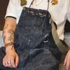 navy overalls.