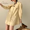 Primavera otoño mujer Vintage camisa corta manga larga tul solo pecho suelta moda fiesta Mini vestido 210415