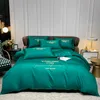 Solid Color Satin Embroidered Letter Bedding Set Duvet Cover Queen King Size 220x240 Bedclothes Bed Sheet 150 Quilt