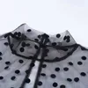 InstaHot Mesh Polka Dot Sexy DrLong Sleeve See Through Slim Patchwork Elegant Autumn Party Club Black BacklCasual Dress X0529