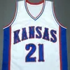 Nikivip billig anpassad retro joel embiid #21 Kansas Jayhawks basket tröja mäns alla sömda vitblå valfri storlek 2xs-5xl namn eller nummer