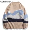 Gonthwid Snow Mountain Bear Patchwork Gebreide Jumper Truien Streetwear Mens Hip Hop Harajuku Casual Knitwear Mode Knit Tops 210818